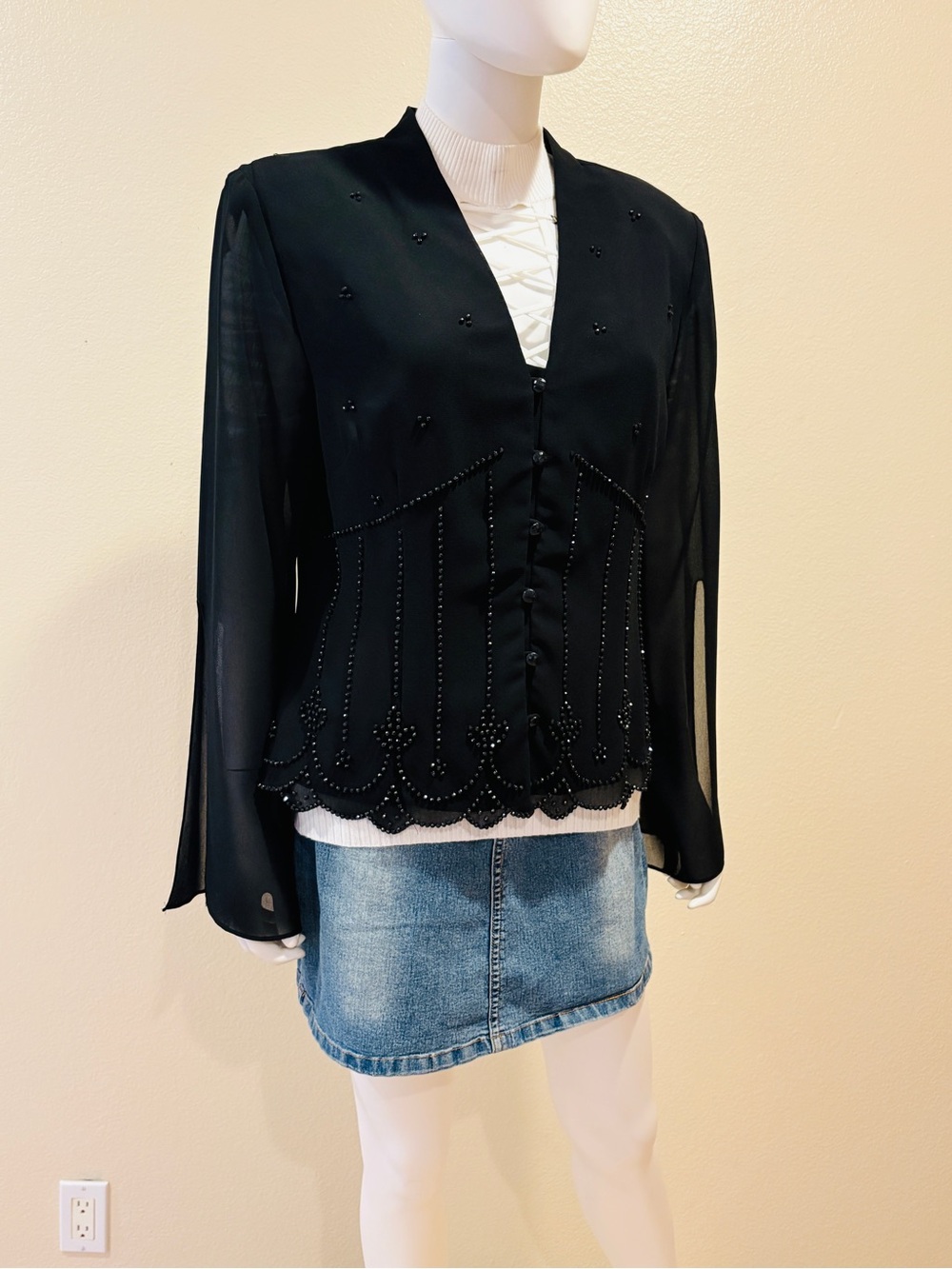 Caliendo Black Evening Cocktail Dress Jacket NEW Womens Size 16 Large Beaded - Picture 2 of 16